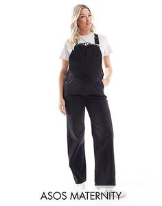 ASOS DESIGN Maternity denim overall in washed black | ASOS Black Overalls With Suspenders, Black Denim Jumpsuit In Utility Style, Black Utility Denim Jumpsuit, Black Denim Utility Jumpsuit, Black Utility Overalls For Workwear, Black Cotton Overalls With Suspenders, Black Bib Front Utility Overalls, Black Bib Front Overalls For Workwear, Black Overalls With Bib Front And Pockets