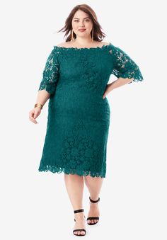 Off-The-Shoulder Lace Dress With Bell Sleeves $52.99 Off-shoulder Lace Dress With Lace Trim, Lace Dress With 3/4 Sleeves And Lace Trim, Silhouette Frames, Dress With Bell Sleeves, Bell Sleeve Dress, Scalloped Lace, European Fashion, Teen Fashion, Plus Size Dresses