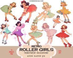 the retro roller girls clipart collection is perfect for commercial use in your design projects