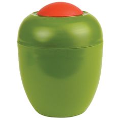 a green container with an orange lid is shown in front of a white background,