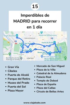 a map with the names and directions for different locations in madrid, spain on it