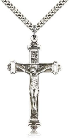 Sterling Silver Men's Cross Tip Crucifix Pendant Silver For Men, Chains Silver, Sterling Silver Cross Pendant, Catholic Jewelry, Mens Pendant, Sterling Silver Mens, 925 Sterling Silver Chain, Sterling Silver Cross, Religious Jewelry