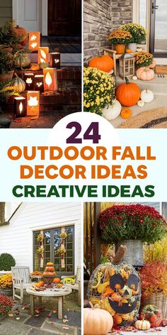 outdoor fall decor ideas with pumpkins and flowers