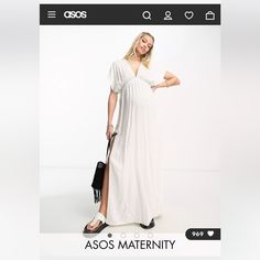 Brand New With Tags Asos Design Maternity Flutter Sleeve Maxi Beach Dress With Channeled Tie Waist In White Fitted V-neck Maternity Dress For Beach, Flowy Maxi-length Maternity Dress For Beach, Flowy Maternity Maxi Dress For Beach, Flowy Maxi Maternity Dress For The Beach, Flowy Maxi Length Maternity Dress For The Beach, Spring Beach Maternity Dress With Short Sleeves, Summer Beach Maternity Dress With Short Sleeves, Spring Maternity Dress For Beach With Short Sleeves, Spring Maternity Dress With Short Sleeves For Beach