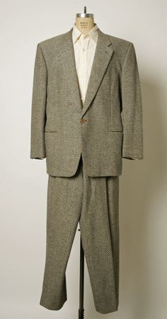 Ensemble, Giorgio Armani (Italian, founded 1974), (a, b) wool; (c) cotton; (d) silk; (e, f) synthetics, European Men 80s Fashion, Moma Exhibition, 80s Mens Fashion, Vintage Men Style, Suits Ideas, 80s Fashion Men, Hopelessly Devoted, 80s Men, Italian Elegance