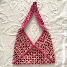 Crochet Pink and Tan Hand Bag / Purse - Etsy Pink Square Crochet Bag For The Beach, Pink Square Crochet Bag For Summer, Pink Crochet Shoulder Bag For Spring, Pink Crochet Satchel Bag For Summer, Pink Square Crochet Bag For Beach, Pink Square Crochet Beach Bag, Pink Bohemian Crochet Shoulder Bag, Pink Square Bag For Summer, Pink Square Shoulder Bag