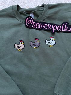 Embroidered Stardew Valley Chicken Sweatshirt - perfect gift for the cozy gamer.  How to order: -Choose the unisex size  -Choose the crewneck sweater color Check out the size chart and color options in the photos.  Material: - 50% Cotton, 50% Polyester crewneck Shipping: Sewciopath is not responsible for any lost or missing packages once shipped. Tracking number will be provided once shipped.  Return/Exchange Policy: -All items are made to order and custom so all sales are final. Please contact Stardew Valley, Pullover Sweater Women, Women Pullover, Colorful Sweaters, Crew Neck Sweater, Pullover Sweaters, Sweater Outfits, Favorite Outfit, Crew Neck