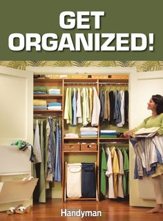 a woman standing in front of a closet filled with clothes