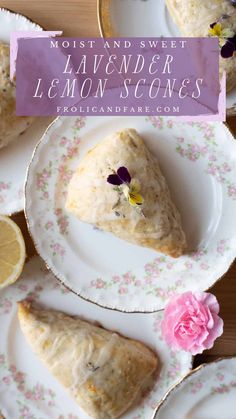 lemon scones with flowers on them and the words, most and sweet lavender lemon scones