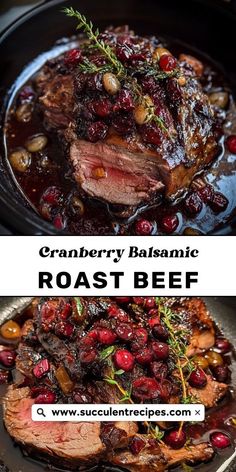 cranberry balsamic roast beef in a slow cooker