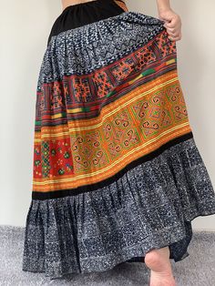 "Maxi Hmong elastic waist Skirt,Thailand Hmong Hill Tribe Maxi Skirt,Amazing Hilltribe skirts , made by Hilltribe fabric Maxi Hmong elastic waist Skirt, 100% cotton and Hilltribe Fabric Measurements - W 28-36\" - Hip 50\" - Total Length : 40\" ❤️ PAYMENT We accept payments via PayPal only. ❤️❤️ Delivery Time : USA only 2business days Canada: 2- 3 business days France: 2- 3 business days Germany 2- 3 business days North America: 2- 3 business days Europe: 2- 3 business days Australia, New Zealand Bohemian Multicolor Maxi Skirt With Gathered Detail, Traditional Multicolor Flared Skirt, Traditional Multicolor Flowy Skirt, Traditional Long Skirt With Boho Print, Bohemian Skirt With Elastic Waistband For Festivals, Bohemian Multicolor Skirt With Elastic Waistband, Folk Style Long Lined Skirt, Traditional Pattern Long Skirt For Festival, Folk Style Long Skirt For Festivals