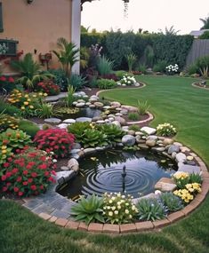 a small pond in the middle of a garden