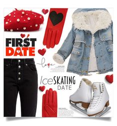 an advertisement for ice skating is shown in red, white and blue colors with hearts on it