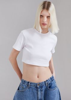 Nico Cropped Tee - White Ribbed Fitted Crew Neck Top, Basic Summer Tops With Ribbing, Basic Ribbed Summer Tops, Basic Ribbed Tops For Summer, Fitted Ribbed Tops For Spring, Summer Crew Neck Top With Ribbing, Summer Ribbed Crew Neck Top, Casual White Ribbed Tops, White Fitted Tops With Ribbing