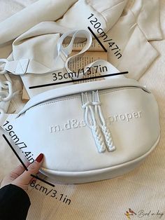 BirdinBag - Stylish PU Fanny Pack with Zipper Closure and Letter Detail Casual Pouch With Zipper Closure, White Pouch Shoulder Bag With Zipper Closure, Large Capacity White Pouch, Casual White Pouch For Everyday, Casual White Travel Pouch, Casual School Pouch With Zipper Closure, Casual Everyday Pouch With Zipper Closure, Casual White Pouch With Removable Pouch, White Pouch Bag With Zipper Closure