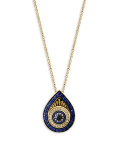 Bloomingdale's Fine Collection Blue Sapphire & Diamond Evil Eye Pendant Necklace in 14K Yellow Gold, 18 Luxury Blue Diamond Pendant Necklace, Luxury Blue Pendant Diamond Necklace, Blue Drop Jewelry With Diamond Accents, Blue Diamond Jewelry Stamped 14k, Luxury Blue Hallmarked Necklace, Blue Diamond Teardrop Necklace, Blue Teardrop Pendant Jewelry With Diamond Accents, Blue Teardrop-shaped Jewelry With Diamond Accents, Blue Teardrop Jewelry With Diamond Accents