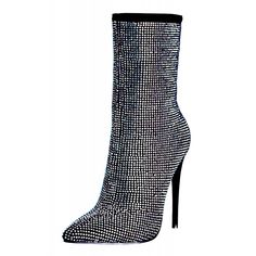 Step into elegance and allure with our Black Stiletto Boots Pointy Toe Strass Hotfix Ankle Boots. These boots boast a sleek stiletto heel and pointy toe design that exude sophistication. Adorned with sparkling strass hotfix embellishments, they make a striking statement for any occasion. The ankle boot silhouette combines style and versatility, ensuring these boots become a staple in your wardrobe. Discover the perfect blend of security and style as you strut confidently in these captivating stiletto boots. Handcrafted US sizing. Fits true to size. Heel Height: 4.72" / 120 mm approx Product measurements were taken using size 8. Please note that measurements may vary by size. Sleek Stiletto Heel: Elevate your style with confidence in these Black Stiletto Boots featuring a slender and empowe Elegant Evening Heeled Boots With High Ankle, Elegant Boots With 4-inch Heel For Night Out, Elegant Heeled Boots With 4-inch Heel For Night Out, High Heel Mid-calf Boots For Night Out, Elegant High Ankle Boots For Evening, Glamorous Fitted High Heel Boots, Glamorous Ankle-high Party Boots, Glamorous High Ankle Boots For Night Out, Glamorous Ankle-high Boots For Parties