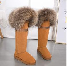 Brown Suede Riding Boots with Fur Trim Over The Knee Boot Outfit, High Boots Outfit, Buy Boots, Leather Knee Boots, Couture Shoes, Fur Shoes, Modern Shoes, Harness Boots, Frye Boots