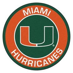 9 Ounce, 100 % Nylon Face. Recycled vinyl backing for a durable and longer-lasting product. Taped borders for added durability. Vacuum regularly and spot clean for any easy and quick clean. FANMATS Miami Hurricanes NCAA Roundel Mat 2-ft x 2-ft Green Round Indoor Door Mat | 18618 Miami Logo, Miami Football, Southern Methodist University, Nylon Carpet, College Logo, University Of Miami, Round Area Rugs, Chicago Cubs Logo, Team Colors