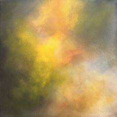 an abstract painting with yellow and green colors