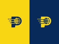 two different logos with the letter p in blue and yellow