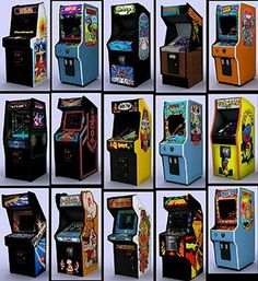 an assortment of video games are shown in multiple rows, all with different colors and sizes