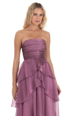 Corset Ruffle Strapless Maxi Dress in Purple | LUCY IN THE SKY Alt Prom Dresses, Purple Dress Formal, Corset Dress Formal, Purple Asymmetrical Dress, Light Purple Bridesmaid Dresses, Grape Dress, Recital Dress, Purple Short Dress, Ruffles Bridesmaid Dresses