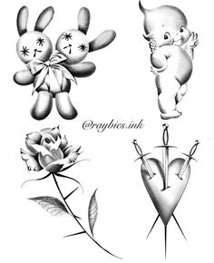 some drawings of teddy bears and roses on a white background with the words love written below them