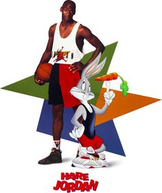 a man holding a basketball while standing next to a bunny with a ball in his hand