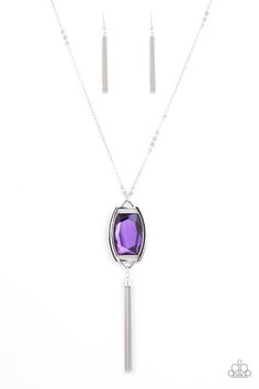 Encased in an antiqued silver frame, an oversized purple gem swings from the bottom of an ornate silver chain. A shimmery silver chain tassel swings from the bottom of the sparkly pendant, creating a regal talisman. Features an adjustable clasp closure. Bridal Bracelets, Bridal Necklaces, Sparkle Fashion, Vintage Wedding Jewelry, Necklaces Vintage, Wedding Silver, Purple Gems, Purple Jewelry, Purple Necklace