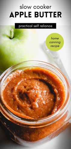 an apple butter recipe in a glass jar