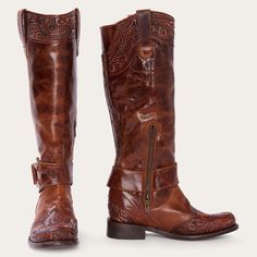 Burnished Cognac Paisley Side Zip Cowboy Boot | Stetson Walking Heels, Men’s Boots, Western Boots Women, Thigh Boot, Crown Design, Rounded Toe Boots, Boots Women Fashion, Cowboy Boot, Retro Outfits