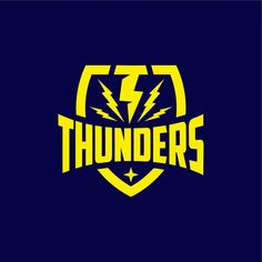 the thunder logo on a blue background with yellow lightnings in the center and stars above it