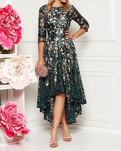 Dress Half Sleeve, Women's A Line Dresses, Cheap Party Dresses, Party Dresses Online, Half Sleeve Dresses, Romantic Lace, Dresses By Length, Green Midi Dress, Necklines For Dresses