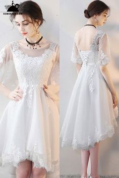 Homecoming Dresses Elegant White Lace High Low Party Dress with Sleeves #MXL86003 at GemGrace. View more special Special Occasion Dresses,Homecoming Dresses,Cheap Homecoming Dresses,Short Homecoming Dresses,White Homecoming Dresses,Cute Homecoming Dresses,Modest Homecoming Dresses now? #GemGrace To buy delicate gowns at affordable prices. Over 399 new styles added, shop now to get $5 off! All free shipping! White A-line Dress For Party Season, White Lace Dresses For Party Season, Fitted White Lace Dress For Prom Season, Fitted White Lace Dress For Prom, White Lace Dress For Spring Banquet, White Knee-length Dress For Banquet, White Midi Length Dresses For Prom Season, White Midi Dress For Prom Season, White Midi Length Dress For Prom