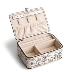 Protect and organize your jewelry with our Jewelry Hard Case. Designed to safeguard your favorite pieces while traveling or at home, this stylish and functional case offers multiple compartments and a secure closure to keep your jewelry secure, organized and tangle-free. Whether you're traveling for business or pleasure, our case offers the perfect combination of functionality and convenience to keep your jewelry safe, organized and easily accessible. Vera Bradley Jewelry Hard Case in Bloom Cott Luxury Rectangular Jewelry Storage Case For Travel, Luxury Rectangular Travel Jewelry Storage Case, Elegant Rectangular Jewelry Storage For Daily Use, Luxury Rectangular Jewelry Storage For Travel, Travel Jewelry Storage Rectangular Case, Elegant Rectangular Cosmetic And Toiletry Storage For Travel, Elegant Travel Cases With Interior Card Slots, Elegant Rectangular Jewelry Storage For Everyday Use, Elegant Rectangular Travel Cosmetic Storage