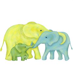 two elephants and a baby elephant on a chevron background