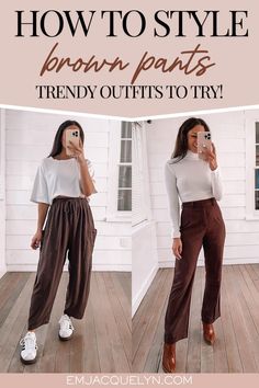 Elevate your everyday looks with our tips on how to style brown pants outfits. These essential women's bottoms offer a sophisticated alternative to classic black or blue jeans. Dive into women's fashion advice that focuses on pairing brown pants with on-trend tops and stylish footwear, ensuring you’re always ready to make a statement wherever you go. Brown Trousers Outfit Women, Style Brown Pants, How To Style Brown Pants, Brown Pants Outfit, Stylish Pants Women, Brown Dress Pants, Pants Outfit Casual, Fresh Outfits