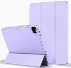 an open purple ipad case on a white background