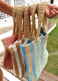 Perfect beach bag to transition into a purse for night time! Comes in pink, blue, white and black! Blue Tote Bag For Beach, Blue Rectangular Beachy Bag, Summer Crochet Pouch Bag For Shopping, Blue Beach Bag With Braided Handles, Blue Rectangular Bucket Bag For Vacation, Blue Bucket Bag For The Beach, Blue Bucket Bag For Beach, Chic Multicolor Beach Bag For Beach Season, Blue Summer Bucket Bag