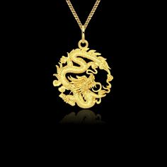 Necklace Dragon, Mens Necklace, Symbol Necklace, Gold Dragon, Gold Tree, Dragon Necklace, Dog Pendant, Dragon Jewelry, Tree Of Life Necklace