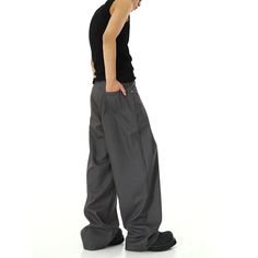 Model is 5ft 9''(176cm) tall, 145 lbs(66kg) weight and wearing a size L168cm 59kg wearing a size M - Folded- Wide straight fit- Baggy style- 2 colors Relaxed Fit Full Length Bottoms, Gray Baggy Straight Leg Bottoms, Stretch Wide Leg Pants For Streetwear, Baggy Full-length Bottoms With Hip Pockets, Full Length Baggy Bottoms With Side Pockets, Baggy Full-length Bottoms With Belt Loops, Baggy Full-length Bottoms With Side Pockets, Fitted Solid Color Pants For Streetwear, Fitted Solid Pants For Streetwear