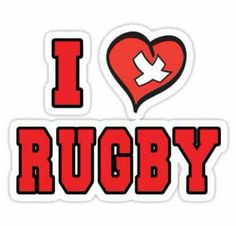 i love rugby sticker with the words i heart rugby in red and black letters