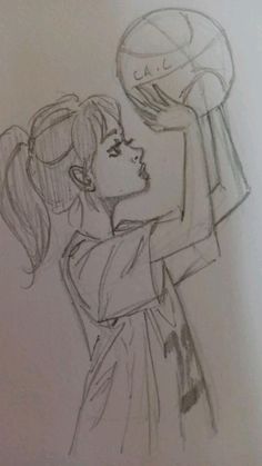 a drawing of a girl holding a basketball