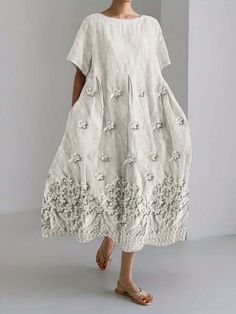 Women's Floral Lace Print Casual Dress 3d Printing Fashion, Printed Casual Dresses, Lace Print, Embroidered Linen, Mid Length Skirts, House Dress, Back Women, Dress Backs, Coat Dress