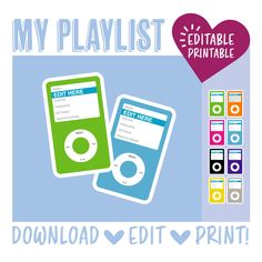 an ipod and mp3 player with the text my playlist printable