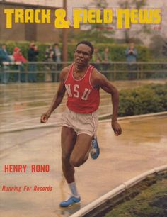 the cover of track and field news featuring henry rono running for records in front of a crowd