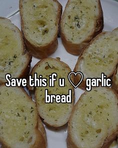 some pieces of bread on a plate with the words save this if u garlic bread