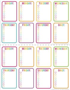 the printable weekly planner is shown in rainbow colors