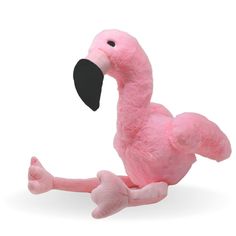 a pink flamingo stuffed animal laying on its back with it's legs spread out